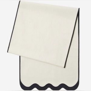 Chan Luu Cream and Black Table Runner Black Scalloped Trim 14" x 72" 100% Cotton